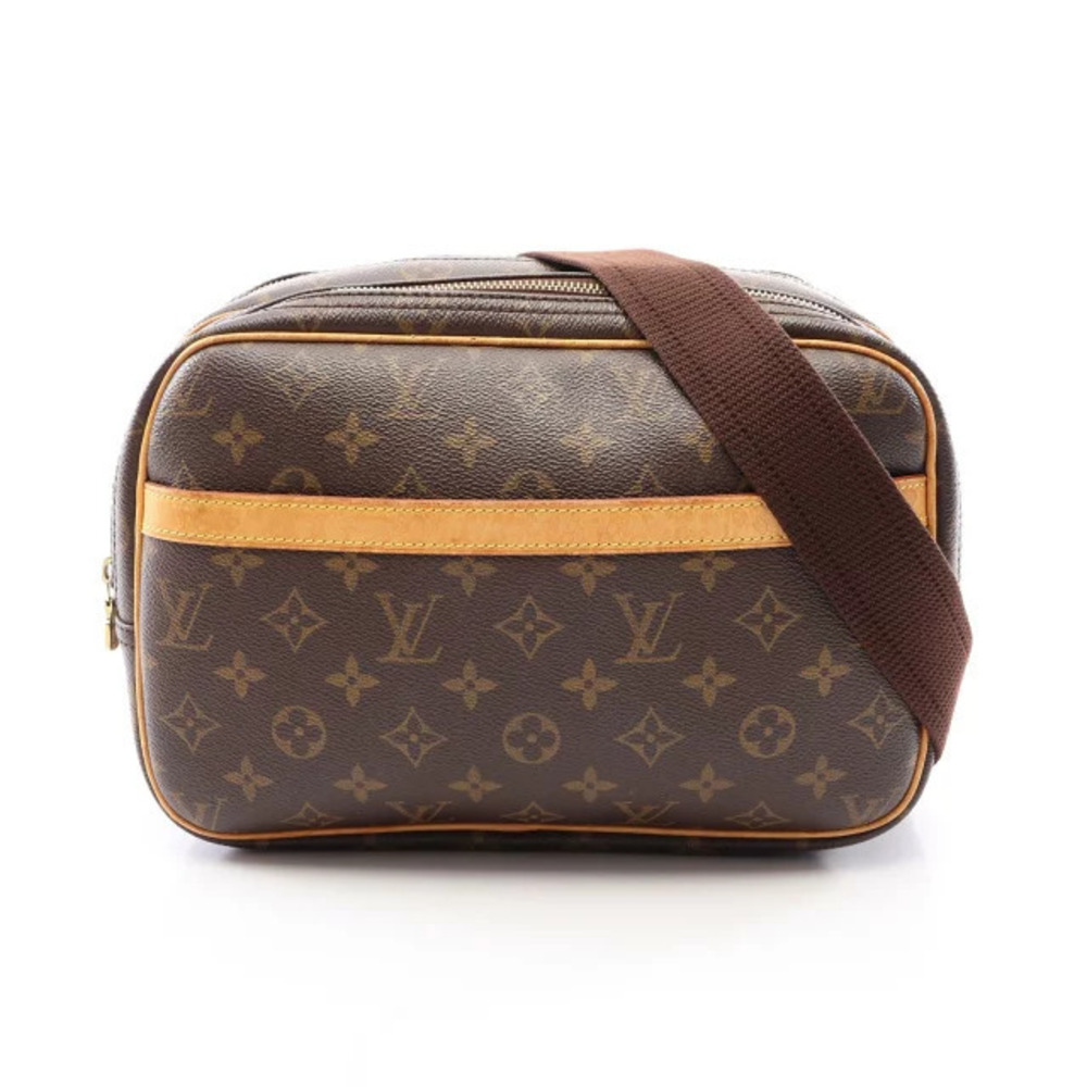 Louis Vuitton Reporter Canvas Leather Monogram Shoulder Bag Brown